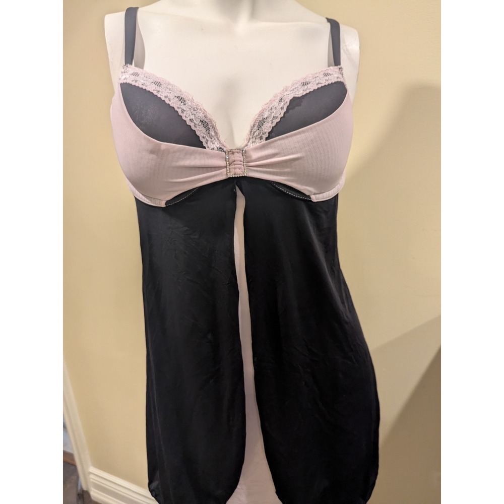 La Vie En Rose Coquette Pink And Black Babydoll‎ Sleepwear Dress Size M